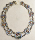 George III - Victoria, a necklace formed of eleven silver coins, by Henry Edwards & Edward John Ball, Birmingham, gilt, with multicoloured enamelled r...