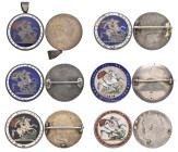 George III crowns (6), with reverses enamelled, 1818, 1819, 1820 (2), uncertain date (1) and hollowed (1), this with date '1818' added in exergue and ...