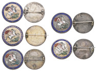 George III, crowns (5), 1818, 1819 (2), 1820 and date uncertain, with reverses enamelled, all brooch-mounted (5)

Estimate: GBP 200-250