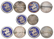 George III, crowns (5), 1819, 1820 and date uncertain (3), reverses with blue enamels, one engraved on obverse with ‘CV’ monogram and date ‘Oct 27th 1...