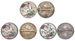 George IV, crowns (3), all 1821, brooch-mounted, with silvered fields, reverses enamelled (3)

Estimate: GBP 150-200