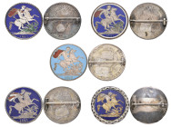 George IV, crowns (4), 1821, 1822, reverses in blue enamels, another undated with plain backplate and blue enamelled field, with chain border on rever...