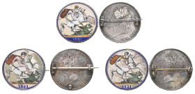 George IV, crowns (3), all 1821 secundo, brooch-mounted, with silvered fields, reverses enamelled (3)

Estimate: GBP 150-200