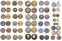 Miscellaneous British Enamelled Coins etc. (31), comprising: William and Mary, halfcrown, 1689, brooch-mounted, obverse field in green enamel; other h...