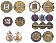 Guernsey, miscellaneous coins (6): 8 doubles, 1874, 4 doubles (2), 1885, 1889 H, doubles (3), all 1889 H, enamels to obverse and gilt to reverse, the ...