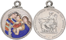 Austria, Silver Wedding 1879, 2 gulden, obverse erased, with an engraved and enamelled depiction of the Madonna and Child and infant St John the Bapti...