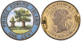 Canada, Prince Edward Island, Victoria, cent, 1871, brooch-mounted, reverse enamelled in natural colours with light blue borders, obverse gilt

Esti...