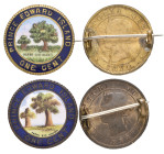 Canada, Prince Edward Island, Victoria, cents (2), both 1871, both brooch-mounted, reverse enamelled in natural colours with dark blue borders, one gi...