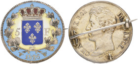 France, Charles X (1824-30), 5 francs, 1826 W, obverse brooch-mounted and gilt, reverse with pale blue, royal blue and red enamels

Estimate: GBP 15...