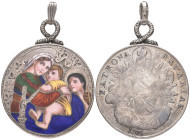 Germany, Bavaria, Madonna thaler, 1765, obverse erased, with an engraved and enamelled depiction of the Madonna and Child and infant St John the Bapti...