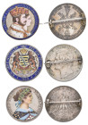 Germany, thalers (3), of Frankfurt, 1860, Prussia, Coronation, 1861 and Saxony, 1869 B, all brooch-mounted with enamelled details of very good quality...