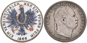 Germany, Prussia, Wilhelm I, thaler, 1866 A, reverse with black enamelled eagle on white enamelled border

Estimate: GBP 150-200