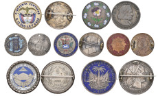 Haiti, gourde, 1882, brooch-mounted, reverse enamelled; U.S.A., World’s Colombian Exposition, Chicago 1893, half-dollar, reverse with central enamelle...