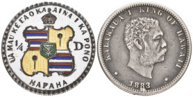 Hawaii, Kalakaua I, quarter-dollar 1883, reverse enamelled with multicoloured arms on white background

Estimate: GBP 150-200