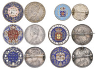India, Victoria, rupees (4), 1880, 1883, 1886, 1890, all enamelled on reverse, two brooch-mounted, third slightly chipped; Portuguese India, Luis I (1...