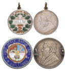 South Africa, Z.A.R, Kruger, florin, 1894, brooch-mounted, now lacking pin, reverse in multicoloured enamels; and shilling, 1892, loop mounted, with e...