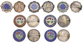 South Africa, Z.A.R., Kruger, florins (4) 1894, 1895 (2), 1897, all brooch-mounted, reverses in multicoloured enamels; shilling, 1895, in a gold hallm...