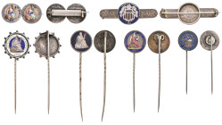 U.S.A., dimes (4), dated 1835, 1886, 1887, and another of uncertain date, all mounted with reverse facing as stickpins, with enamelled details; a 2-co...
