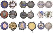 U.S.A., dimes (7), 1835, pierced, reverse engraved ‘Harry’ in blue enamel; 1876, pierced, reverse with engraved with enamelled foliage; 1889, enamelle...