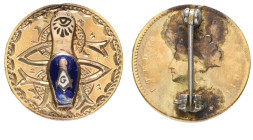 U.S.A., gold dollar, type 2, brooch-mounted, reverse erased, with engraved monogram and blue and white enamelled Masonic symbols

Estimate: GBP 80-1...