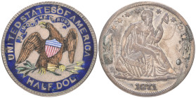 U.S.A., half-dollar, 1871, ex brooch mount with pin and clasp now removed, reverse enamelled in natural colours with dark blue border, chipped in plac...