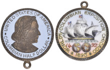 U.S.A., World’s Colombian Exposition, Chicago, 1893, half-dollar, with loop suspension for wear as a pendant, obverse in fine quality multicoloured en...