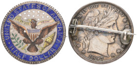 U.S.A., half-dollar, 1897, brooch-mounted, reverse enamelled in natural colours with dark blue border

Estimate: GBP 100-150