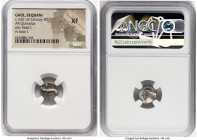 CENTRAL GAUL. Sequani. Ca. mid-1st century BC. AR quinarius (12mm, 12h). NGC XF. Male head with curly hair left / SE-QVANOIO-TVOS, boar standing left....