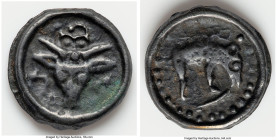 NORTHEASTERN GAUL. Remi. 1st century BC. AE cast potin (20mm, 3.73 gm, 6h). Choice XF. Ca. 100-50 BC. Bucranium facing; S-ornaments on either side, pe...