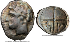 GAUL. Massalia. Ca. 350-150 BC. AR obol (11mm, 8h). NGC Choice Fine. Bare head of Apollo left / M-A, ethnic within two spokes of a wheel. SNG Copenhag...