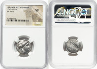 LUCANIA. Metapontum. Ca. 340-330 BC. AR stater (19mm, 11h). NGC VF. Phi-, magistrate. Veiled head of Demeter right, hair tucked into barley wreath, we...