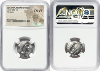 LUCANIA. Metapontum. Ca. 330-280 BC. AR stater (19mm, 1h). NGC Choice VF. Ly-, magistrate. Head of Demeter right, hair falling loose, wearing barley g...