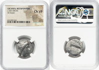 LUCANIA. Metapontum. Ca. 330-280 BC. AR stater (21mm, 10h). NGC Choice VF. Dai- and Mach-, magistrates. Head of Demeter right, hear falling loose in c...