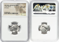 LUCANIA. Metapontum. Ca. 330-280 BC. AR stater (19mm, 10h). NGC Choice VF. Ly-, magistrate. Head of Demeter left, hair falling loose in curls, wearing...