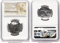 MACEDONIAN KINGDOM. Alexander III the Great (336-323 BC). AR tetradrachm (29mm, 4h). NGC Good. Early posthumous issue, Babylon, ca. 323-317 BC. Head o...