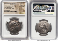 THRACIAN KINGDOM. Lysimachus (305-281 BC). AR tetradrachm (30mm, 17.07 gm, 12h). NGC Choice VF 5/5 - 4/5. Lifetime issue, Lampsacus, 297/6-282/1 BC. D...