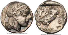 ATTICA. Athens. Ca. 455-440 BC. AR tetradrachm (24mm, 17.17 gm, 10h). NGC Choice XF 5/5 - 4/5, brushed. Early transitional issue. Head of Athena right...