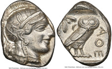 ATTICA. Athens. Ca. 440-404 BC. AR tetradrachm (27mm, 17.19 gm, 7h). NGC Choice AU 5/5 - 4/5. Mid-mass coinage issue. Head of Athena right, wearing ea...