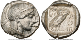 ATTICA. Athens. Ca. 440-404 BC. AR tetradrachm (26mm, 17.21 gm, 7h). NGC AU 5/5 - 4/5. Mid-mass coinage issue. Head of Athena right, wearing earring, ...
