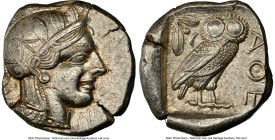 ATTICA. Athens. Ca. 440-404 BC. AR tetradrachm (24mm, 17.18 gm, 12h). NGC AU 4/5 - 4/5. Mid-mass coinage issue. Head of Athena right, wearing earring,...