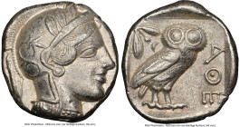 ATTICA. Athens. Ca. 440-404 BC. AR tetradrachm (24mm, 17.18 gm, 7h). NGC XF 5/5 - 3/5. Mid-mass coinage issue. Head of Athena right, wearing earring, ...