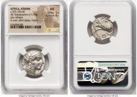 ATTICA. Athens. Ca. 393-294 BC. AR tetradrachm (23mm, 17.19 gm, 8h). NGC MS 5/5 - 4/5. Late mass coinage issue. Head of Athena with eye in true profil...