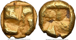IONIA. Uncertain mint. Ca. 625-550 BC. EL 1/24 stater or myshemihecte (6mm, 0.63 gm). NGC Choice VF. Raised tetraskelion pattern / Incuse tetraskelion...