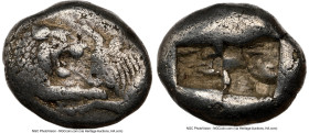 LYDIAN KINGDOM. Croesus (561-546 BC). AR third-stater (13mm). NGC Choice Fine. Croeseid standard, Sardes. Confronted foreparts of lion right (on left)...