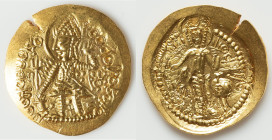 INDIA. Kushano-Sasanian. Vasudeva I (ca. AD 190-230). AV dinar (27mm, 7.95 gm, 12h). Choice Fine. Bactria, late series imitative issues in the name of...