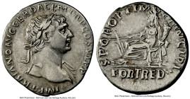 Trajan (AD 98-117). AR denarius (18mm, 7h). NGC Choice VF. Rome, AD 113-114. IMP TRAIANO AVG GER DAC P M TR P COS VI P P, laureate, draped bust of Tra...