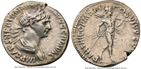 Trajan (AD 98-117). AR denarius (18mm, 7h). NGC Choice VF, light scratches. Rome, AD 114-117. IMP CAES NER TRAIAN OPTIM AVG GERM DAC, laureate, draped...