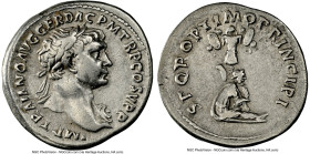 Trajan (AD 98-117). AR denarius (19mm, 5h). NGC VF. Rome, AD 103-111. IMP TRAIANO AVG GER DAC-P M TR P COS V P P, laureate head of Trajan right, sligh...