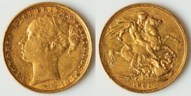Victoria gold "St. George" Sovereign 1881-S XF, Sydney mint, KM7. 22mm. 7.96gm. HID09801242017 © 2025 Heritage Auctions | All Rights Reserved www.HA.c...