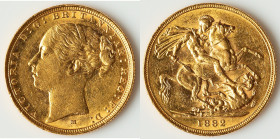 Victoria gold "St. George" Sovereign 1882-M XF, Melbourne mint, KM7. 22mm. 7.99gm. HID09801242017 © 2025 Heritage Auctions | All Rights Reserved www.H...